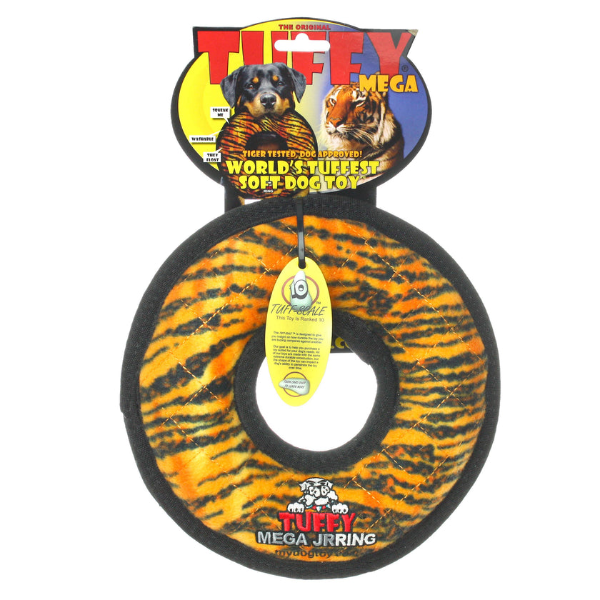 Tuffy Mega Jr Ring Tiger, Durable, Tough, Squeaky Dog Toy