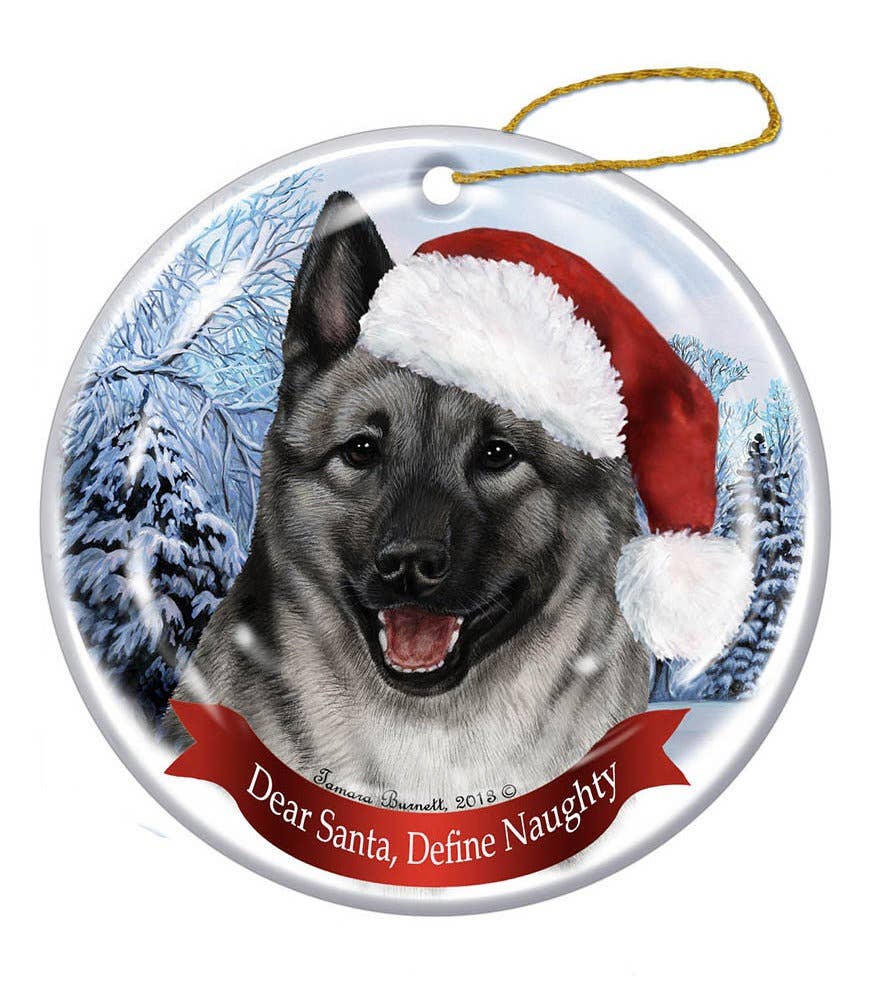 Norwegian Elkhound Santa Hat Dog Christmas Ornament