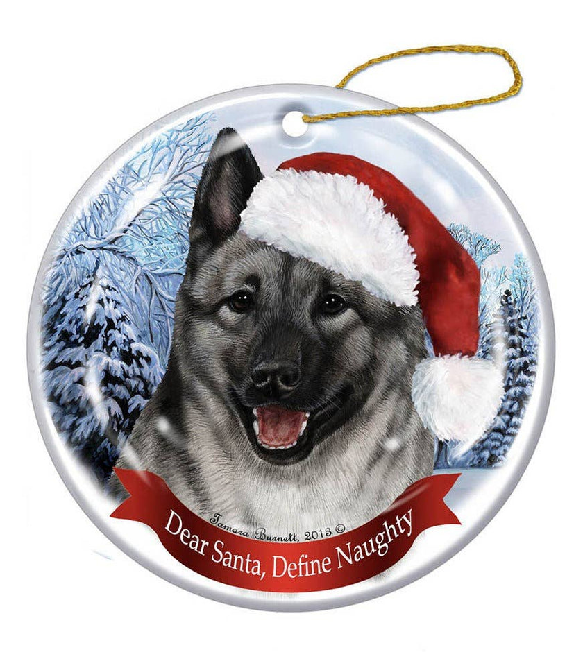 Norwegian Elkhound Santa Hat Dog Christmas Ornament