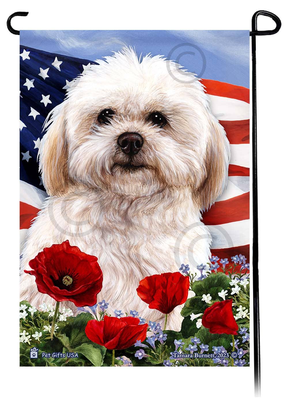 Shih Poo Cream - Patriotic Flowers Garden Flag