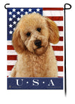 This Labradoodle Grey Poodle Cut USA American Garden Flag is a testament to the beauty of your favorite breed and the American Flag