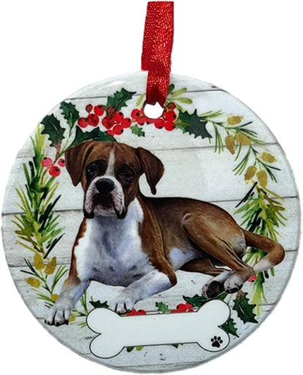 Boxer Ceramic Wreath Ornament (Full Body)