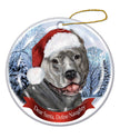 Pit Bull (Cropped Blue) Santa Hat Dog Porcelain  Ornament