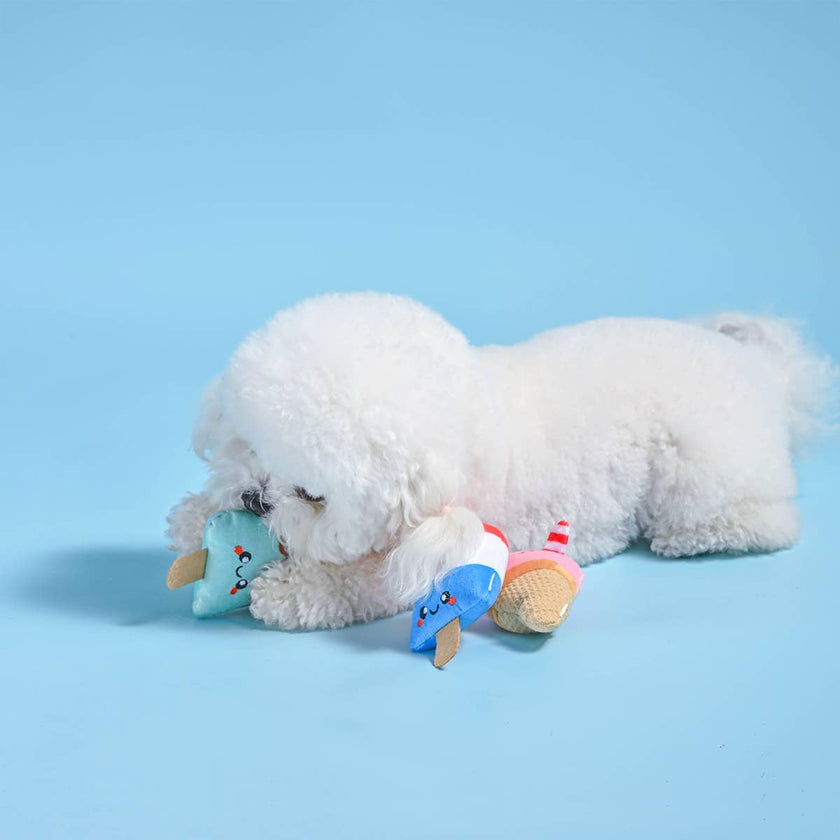 Dog Toy Cool Pup Ice Cream Ice Pop Food Party Plush Toy Set