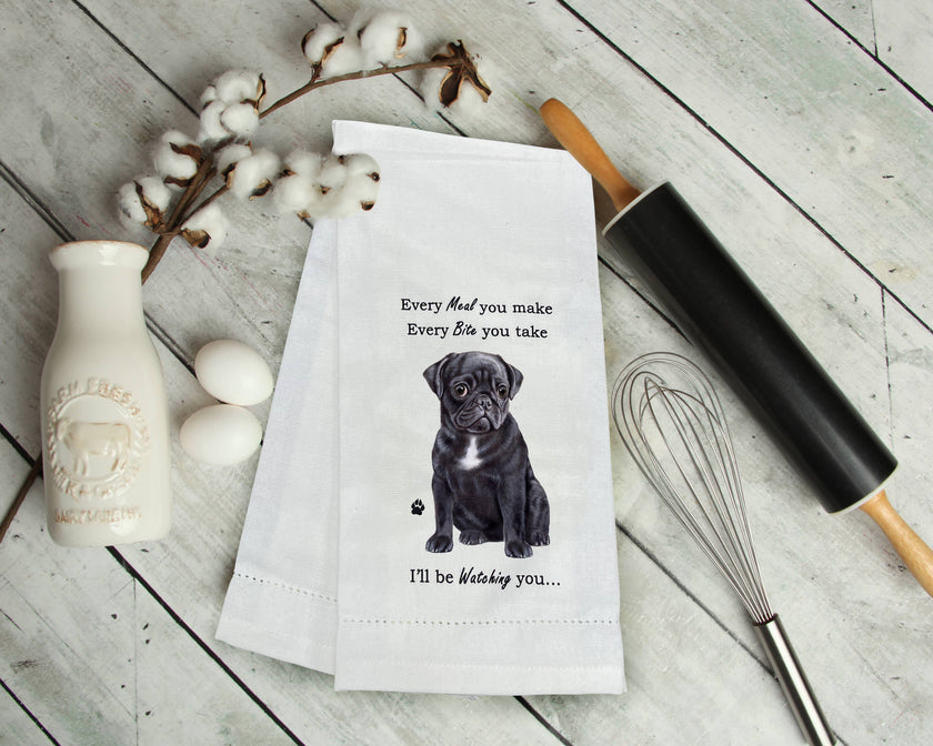 Pug Black Kitchen Towel