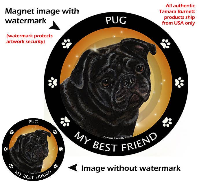 Pug Black My Best Friend Circular Magnet