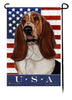 This Basset Brown & White USA American Garden Flag is a testament to the beauty of your favorite breed and the American Flag.