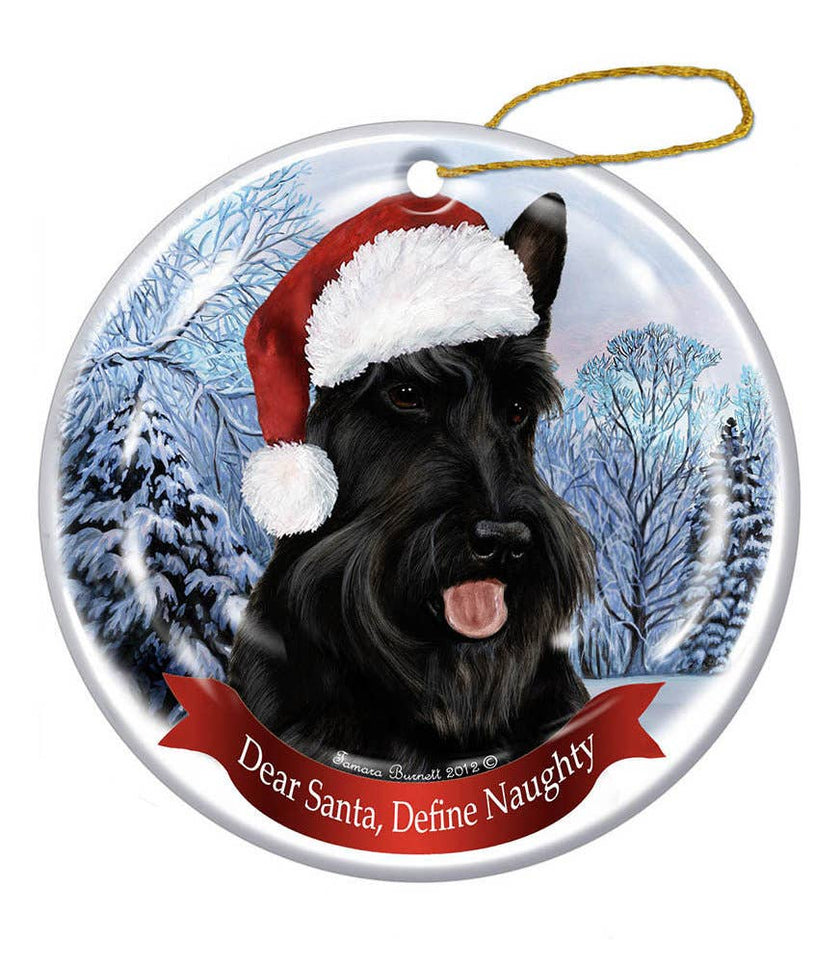 Scottish Terrier Santa Hat Dog Porcelain  Ornament