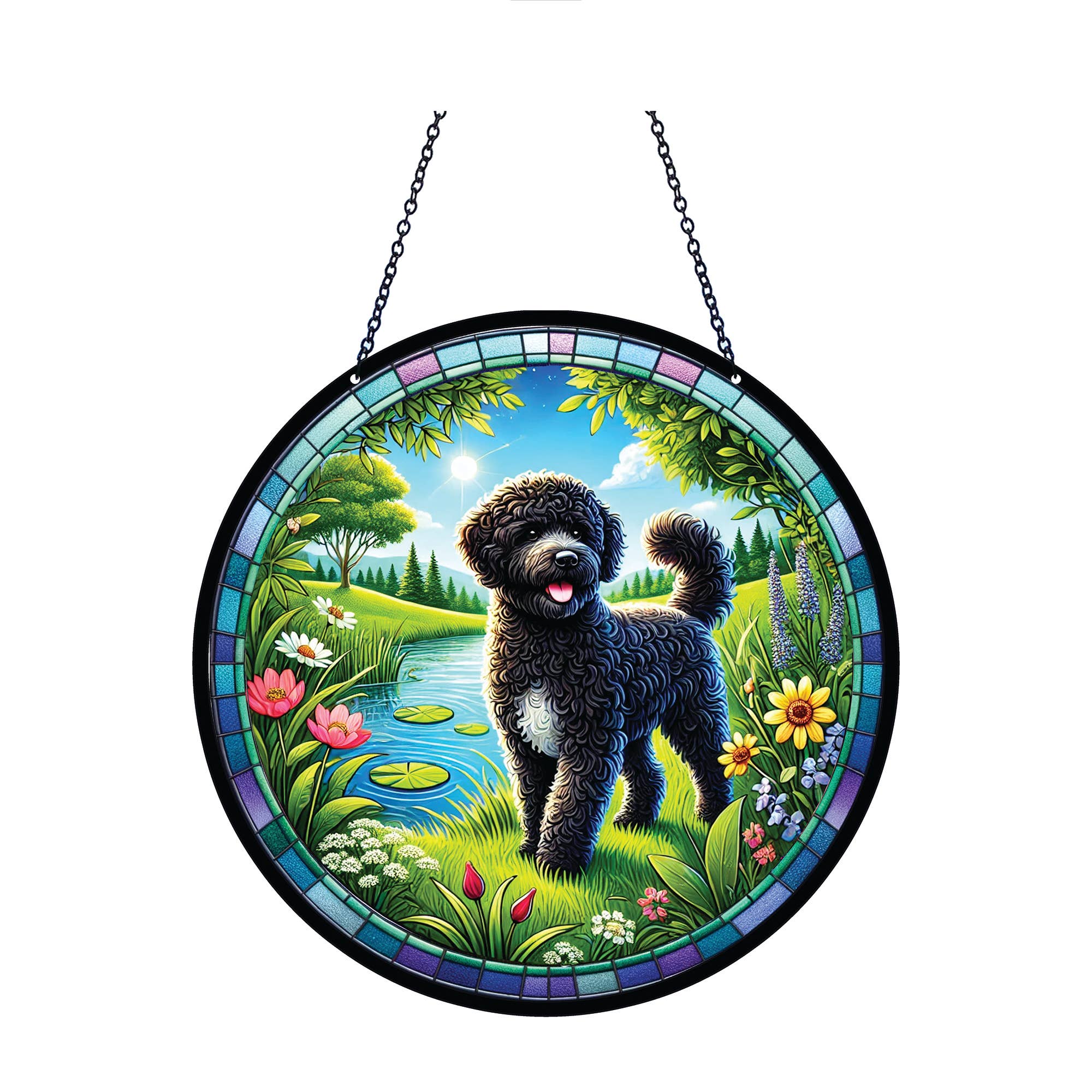 Portuguese Water dog Acrylic Suncatcher with Chain