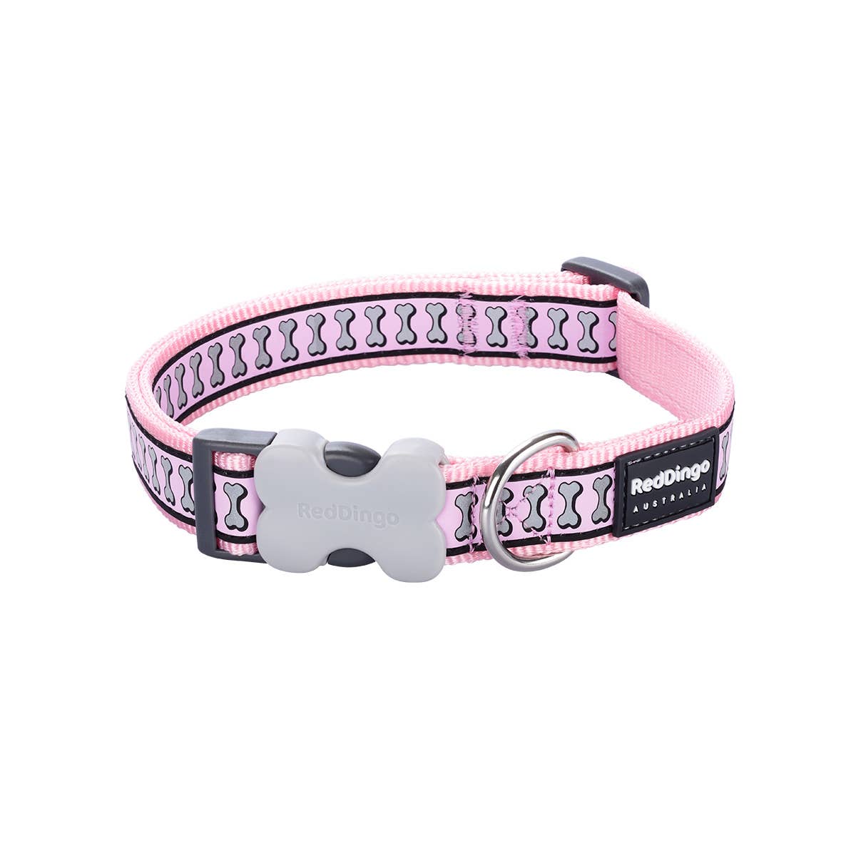 Bucklebone Dog Collar Reflective Bones Pink