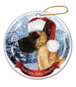 Great Dane (Cropped) Fawn Santa Hat Dog Porcelain  Ornament