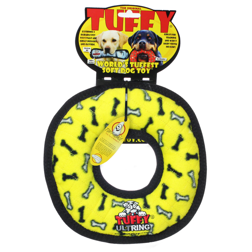 Tuffy Ultimate Ring - Yellow Bone, Durable, Squeaky Dog Toy
