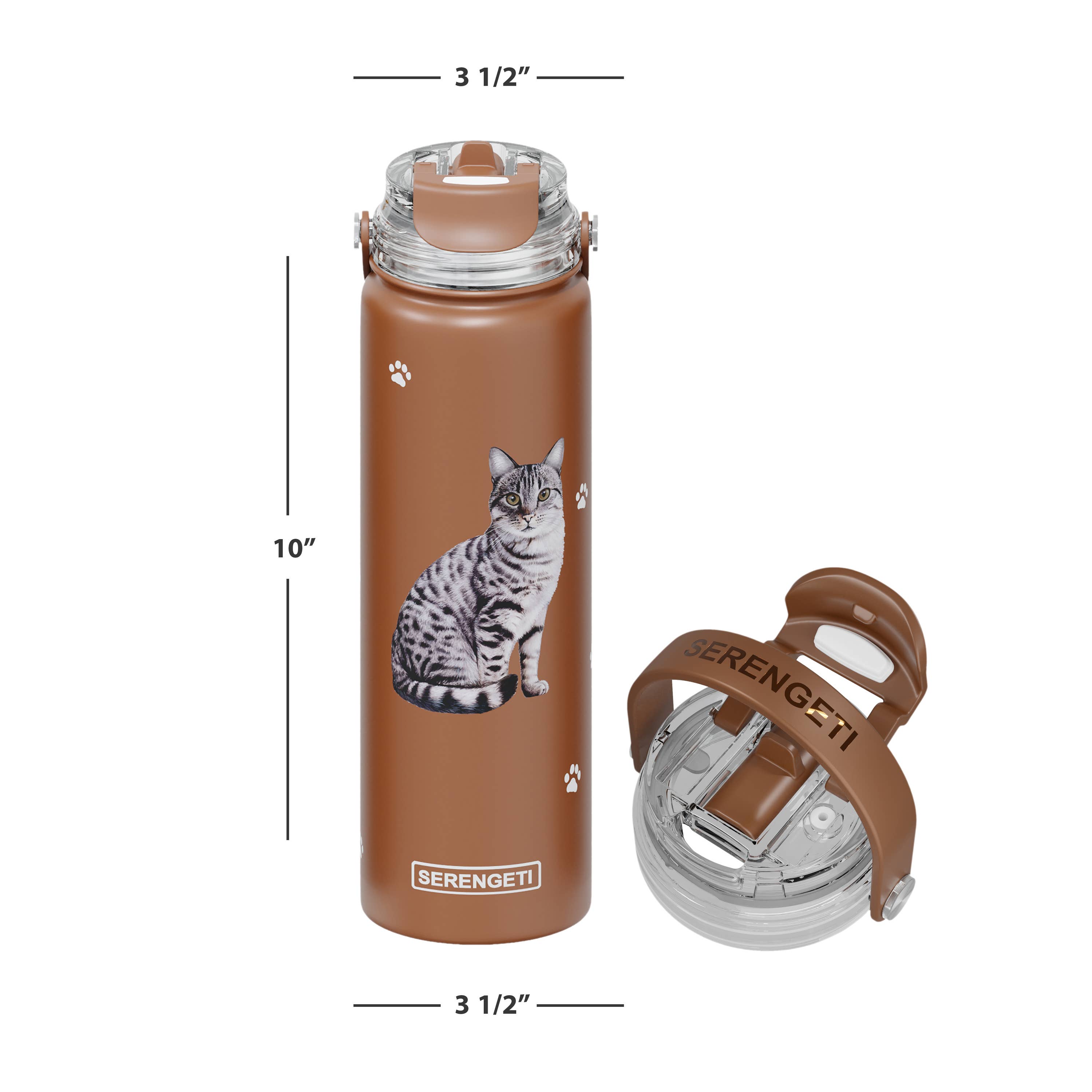 Tabby Cat Silver Stainless Steel Water Bottle 24 Oz. Serengeti