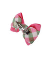 Pink/Green Gingham on Pink Hair Bows - 2 bows per card