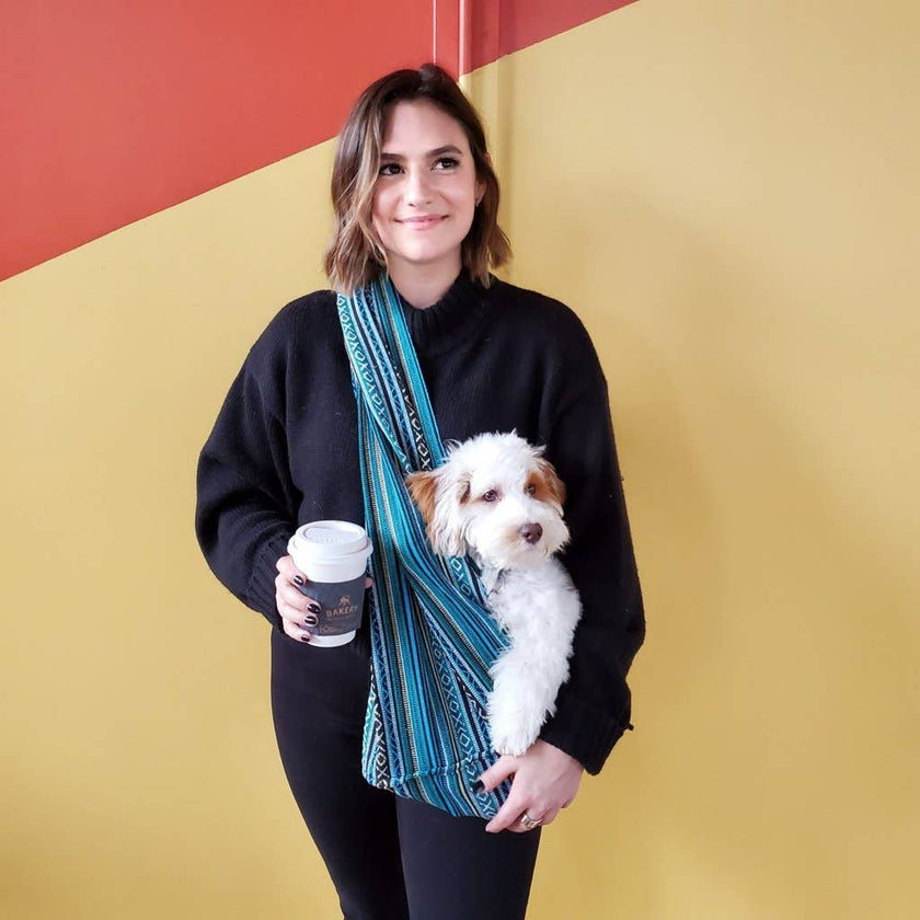 Dog Sling Woven Peacock Blue Design