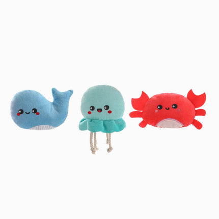 Dog Toy Sea Creatures Crab, Jellyfish and Whale Ocean Plush Toy Set