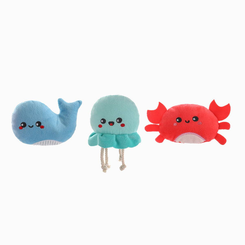Dog Toy Sea Creatures Crab, Jellyfish and Whale Ocean Plush Toy Set