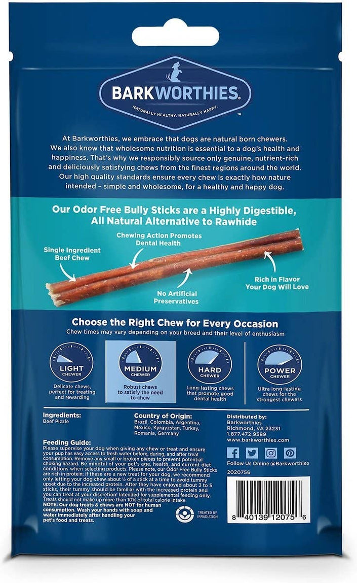 Dog Treat Barkworthies Bully Stick Odor Free Dog Treat