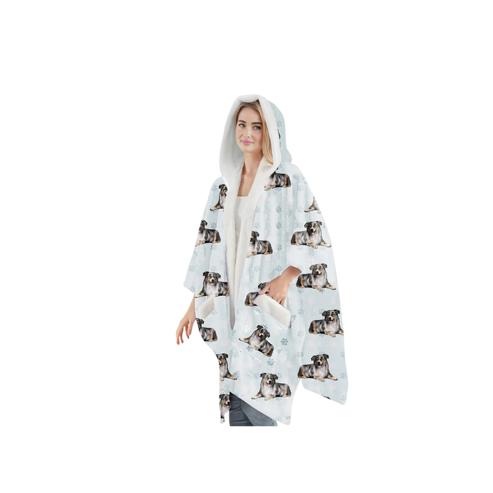 Australian Shepherd Snugg Wraps with Hoodie – Ultra Soft Sherpa Fleece Wrap for Pet Lovers