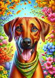 Rhodesian Ridgeback Colorful Floral Large House Flag
