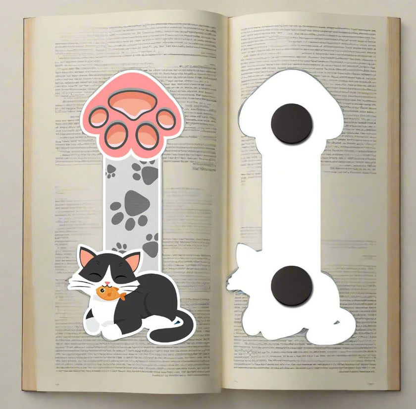Cat with Goldfish Reversible Magnetic Bookmark