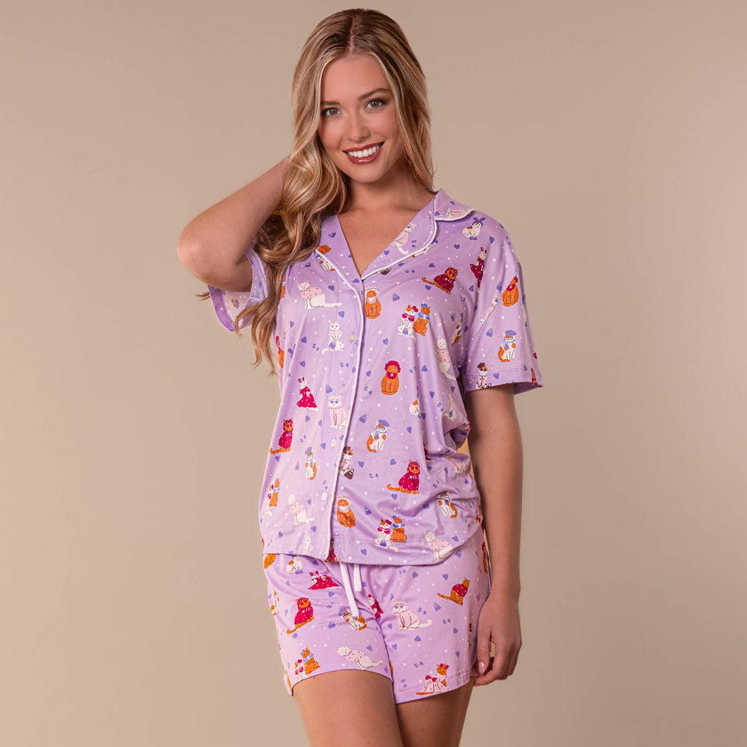 Pajama Shorts Purple Kitty Cattitude Purple Kitty PJs