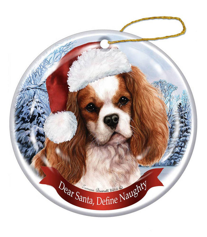 Cavalier King Charles Santa Hat Dog Porcelain Ornament