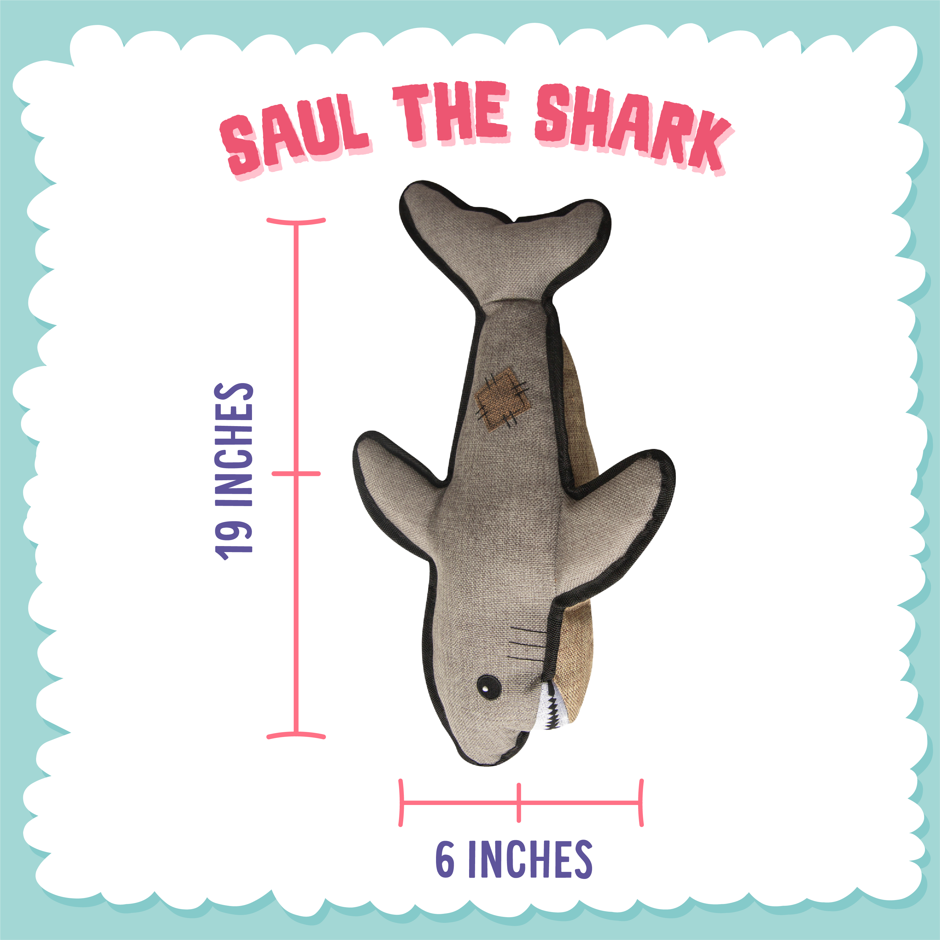Dog Toy Shark SnugArooz Saul the Shark w/ Rubber Spikey Ball Dog Toy 19