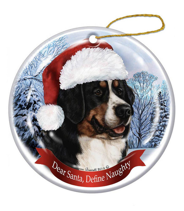 Bernese Mountain Dog Santa Hat Dog Porcelain  Ornament