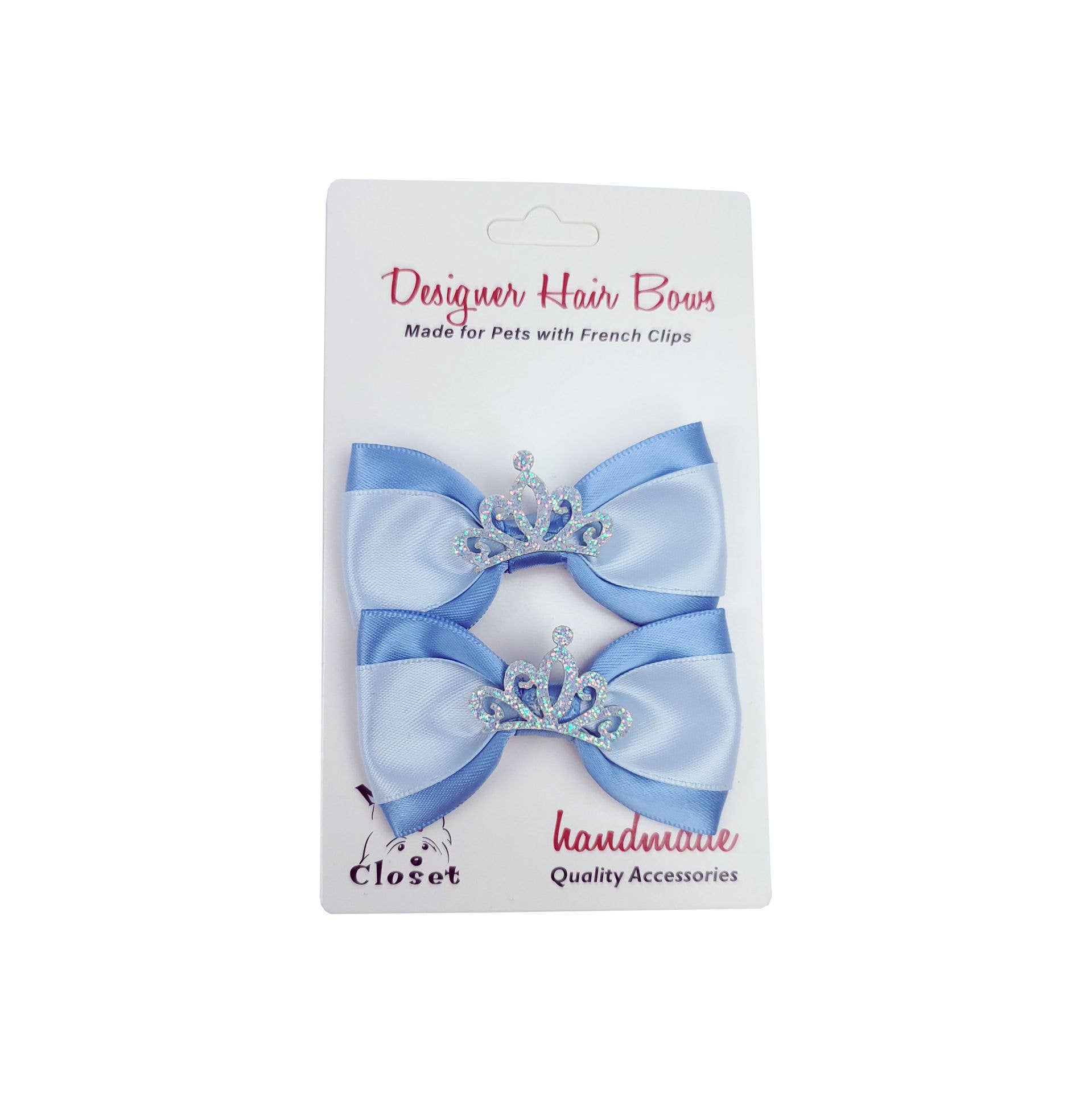 Blue & White with Tiara Dog Hair Bows