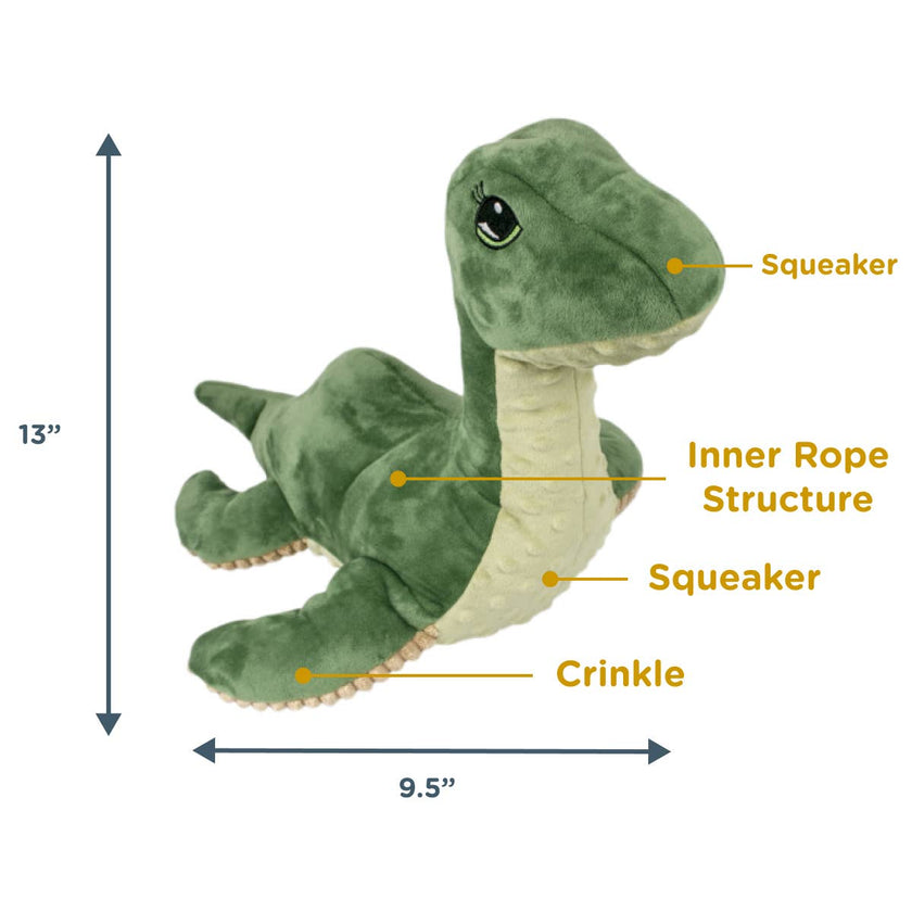 Dog Toy Nessie Green Soft Plush with Squeaker Toy