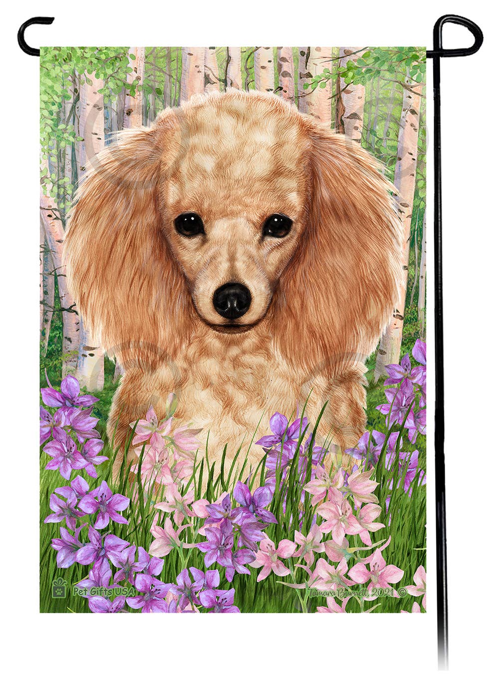 This Poodle Apricot Spring Flowers Garden Flag is a testament to the beauty of your favorite breed and the American Flag