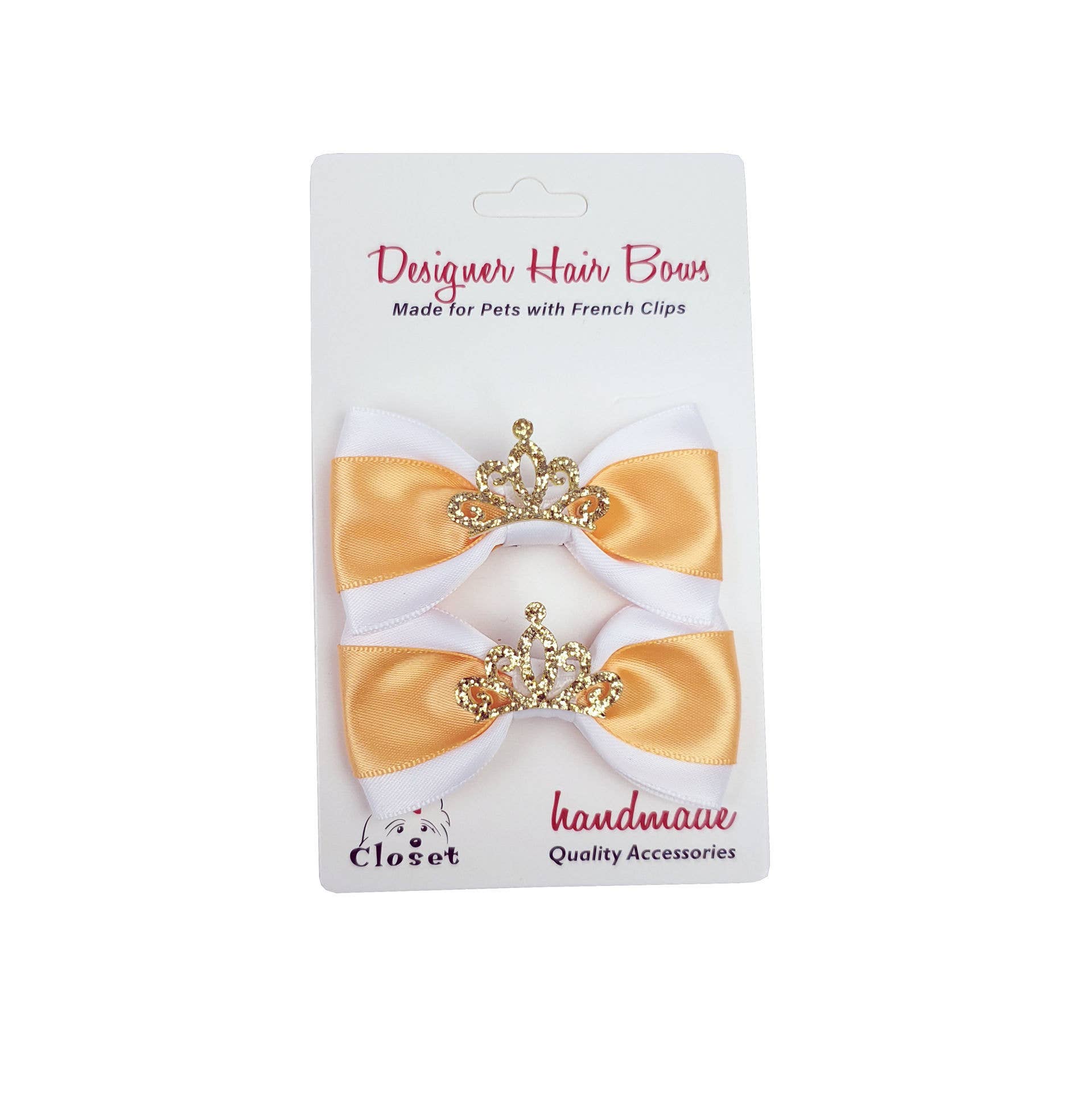 Gold & White with Tiara Dog Hair Bows