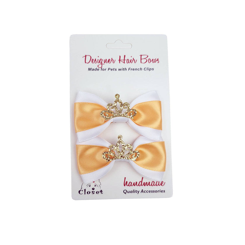Gold & White with Tiara Dog Hair Bows