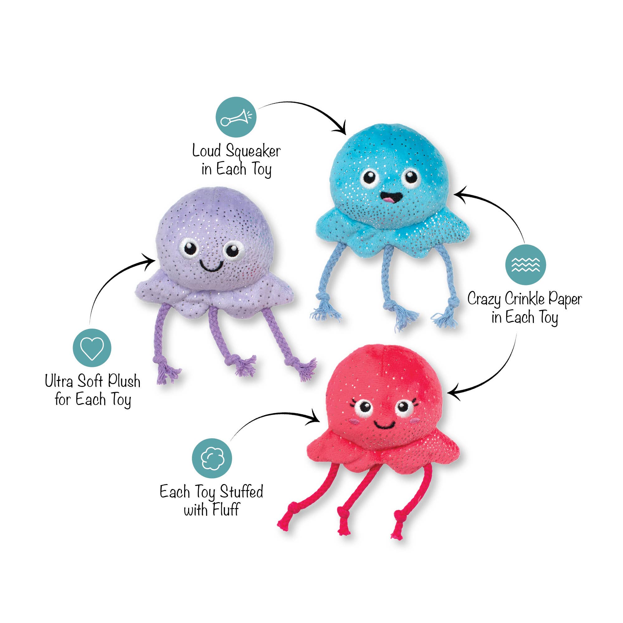 Dog Toy Jellyfish Too Tentacool 3pc Small Dog Plush Toy Set