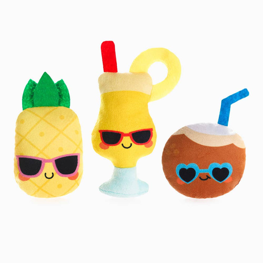 Dog Toy Pina Cola, Pineapple and Coconut Plush Toy Set