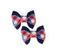 Red/White/Blue Gingham on Blue Hair Bows - 2 bows per card