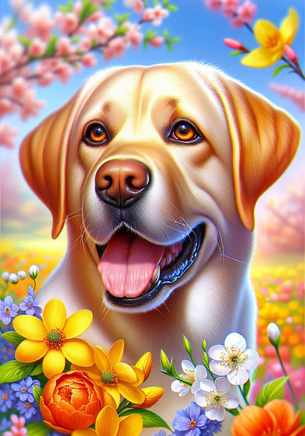 Labrador Yellow Colorful Floral Large House Flag