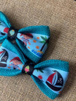Pirates, Palm Trees & Pirate Ships on Teal Burlap
