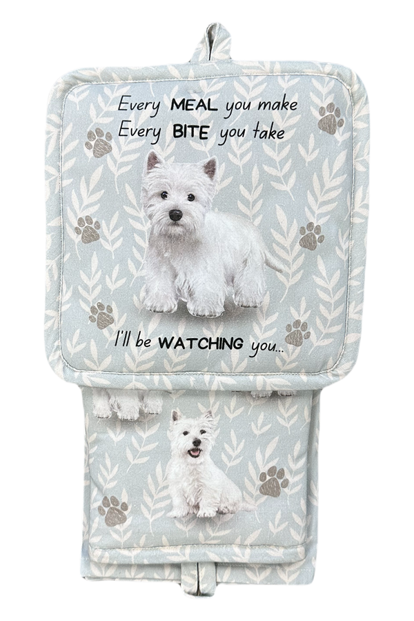 Westie , oven mitt set