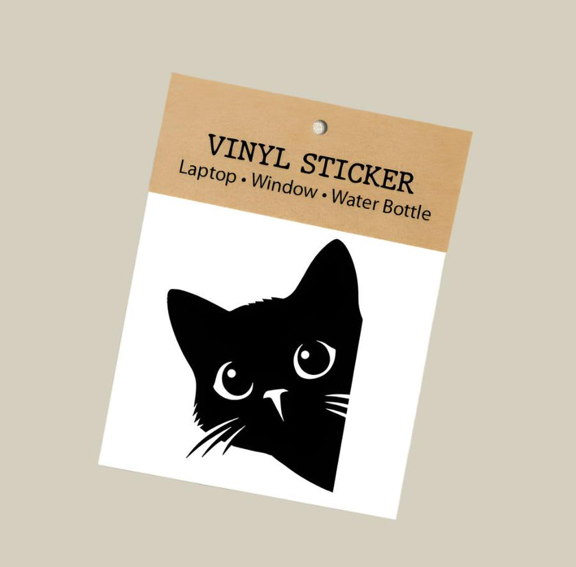Peeking Cat Vinyl Laptop Sticker Black