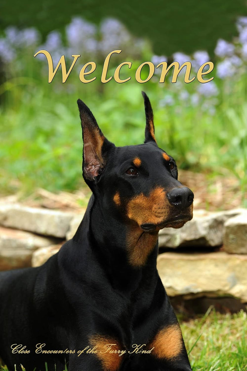 Doberman Welcome Large House Flag