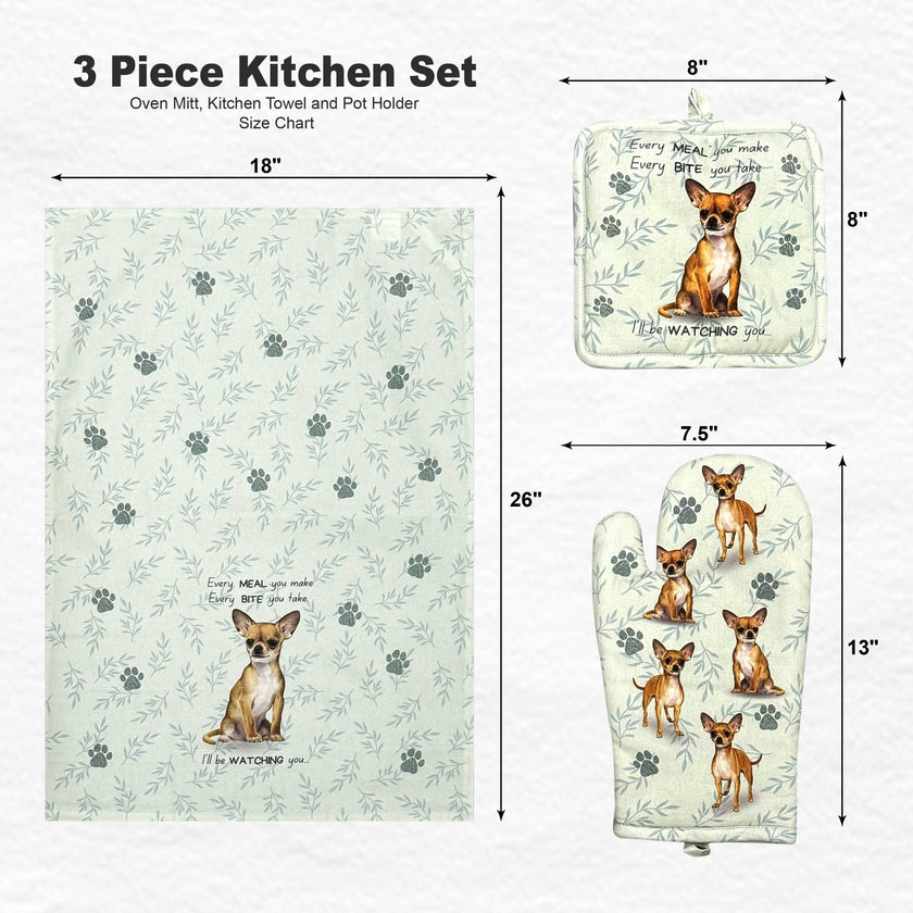 Chihuahua, tan, oven mitt set