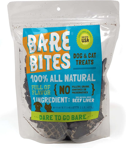 1 LB Bare Bites Beef Liver Treats Stand Up Pouch -