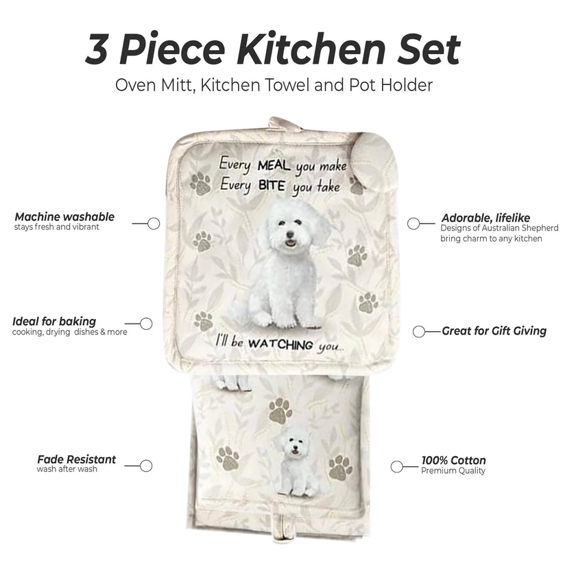 Bichon Frise, oven mitt set