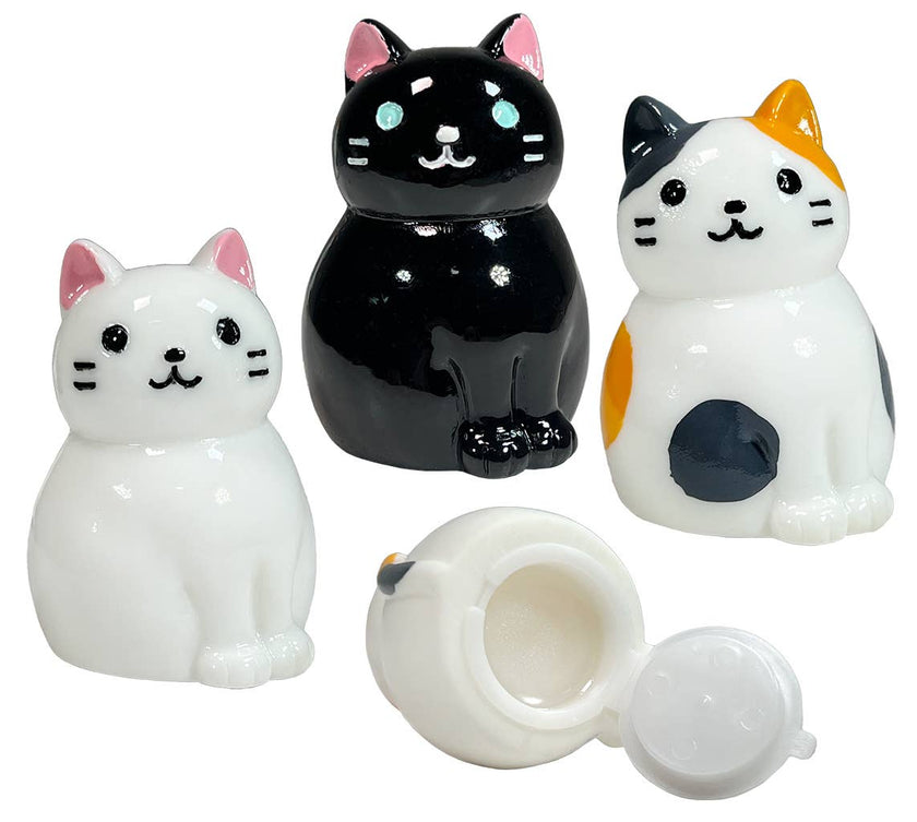This trio of sweet Kitty Kat Lip Balms are purrrrrrfect for keeping your lips fresh and smooth! Material: ABS Packaging: Display Assortment of 3 Styles: White Cat, Black Cat, and Calico Cat