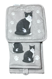 Black and white Cat, oven mitt set