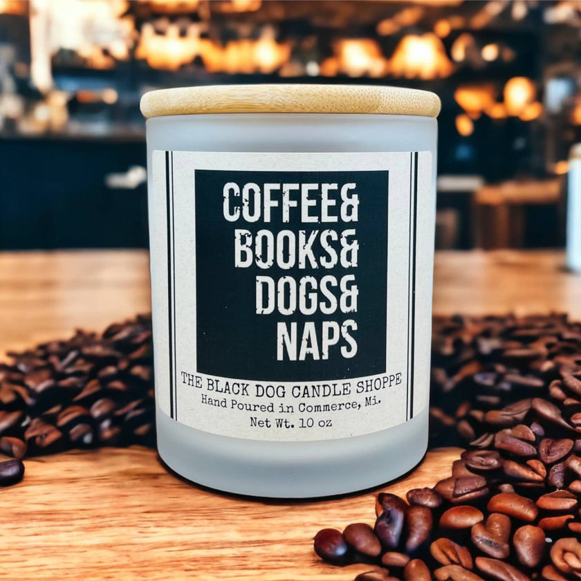 Coffee, Books, Dogs, and Naps Candle