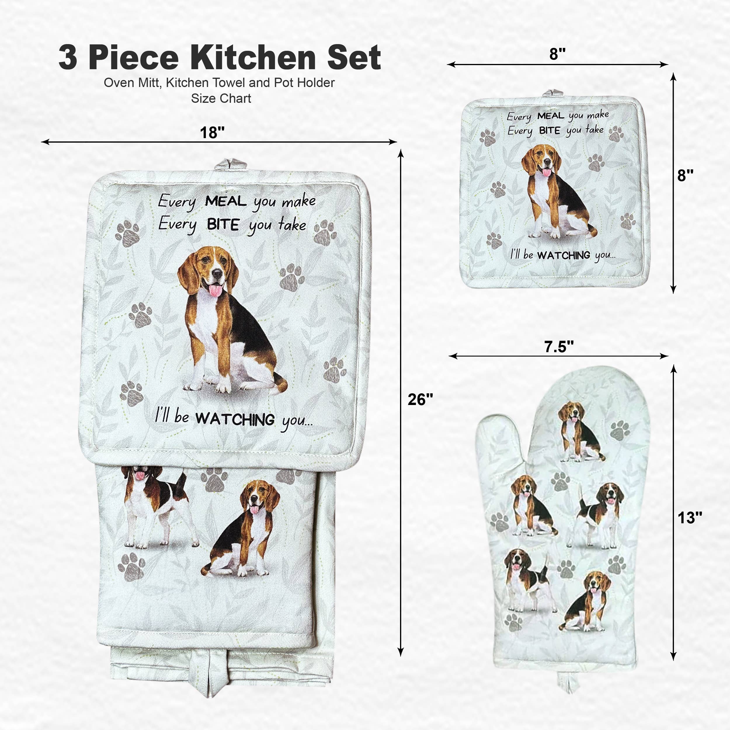 Beagle, oven mitt set