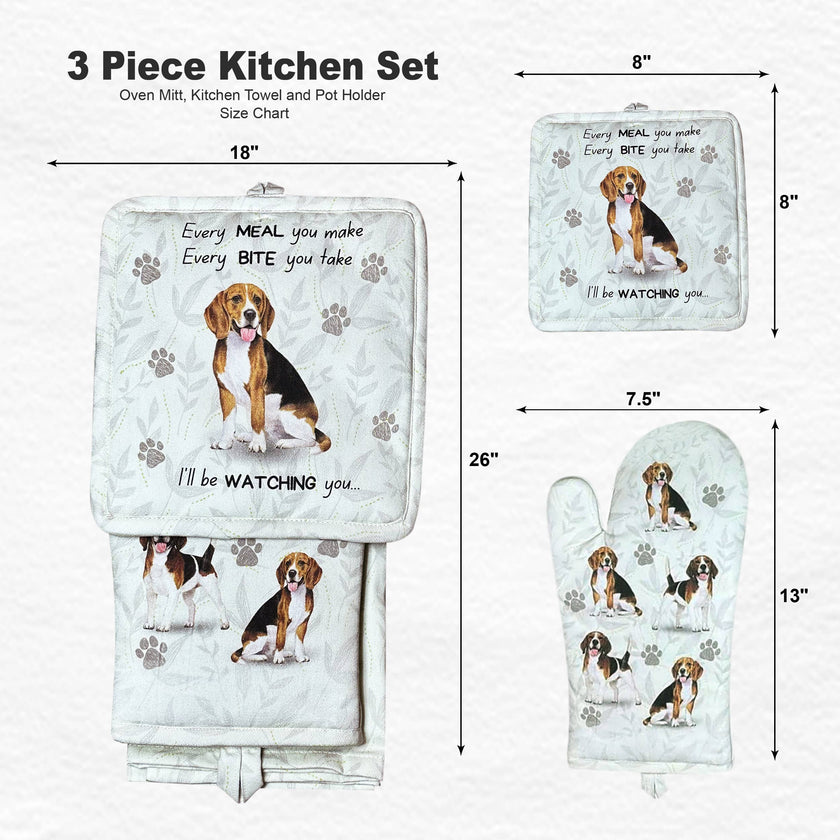 Beagle, oven mitt set